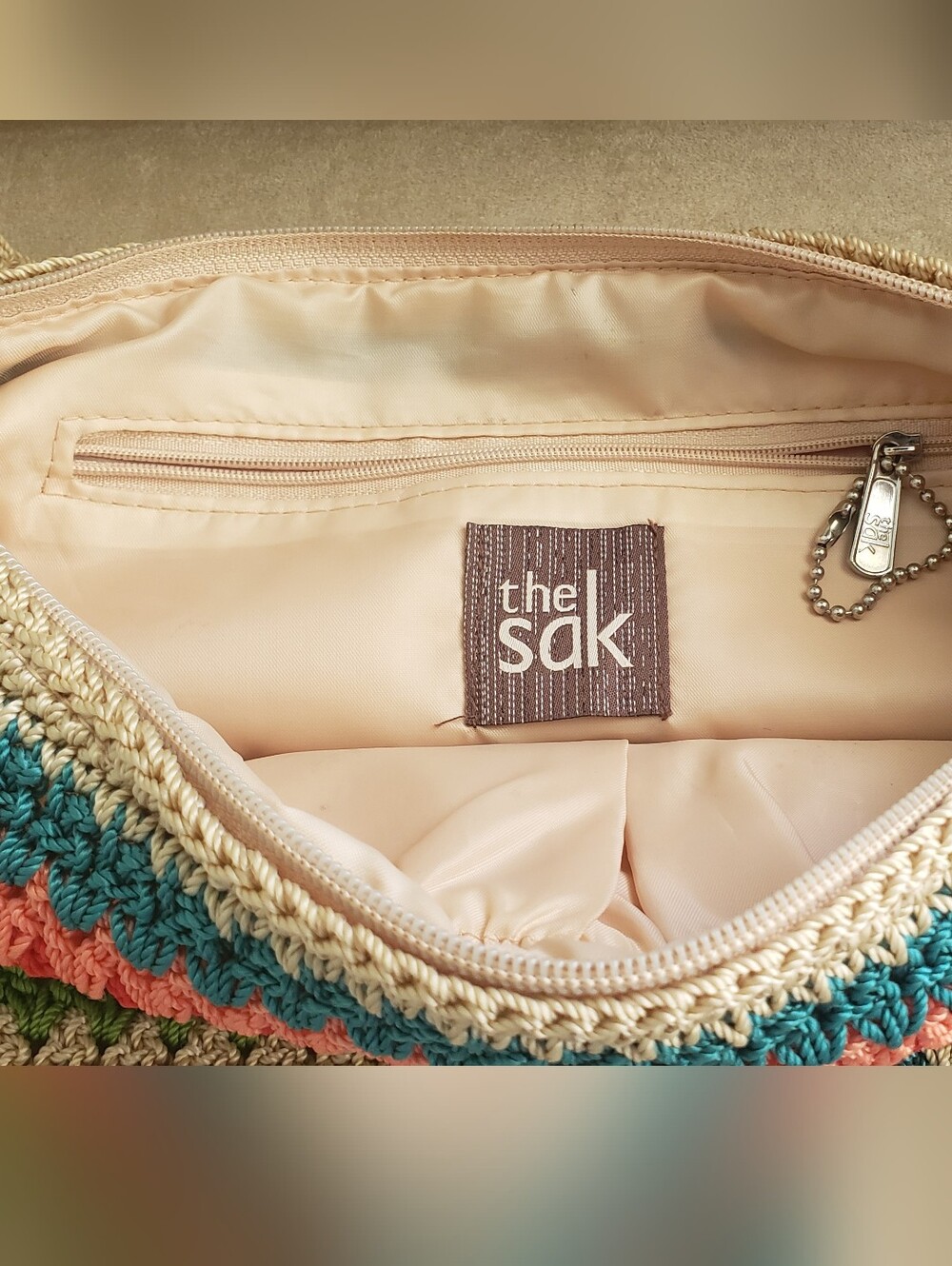 Vintage The Sak Rainbow Striped Crochet Shoulder Bag Boho Chevron - Picture 6 of 8